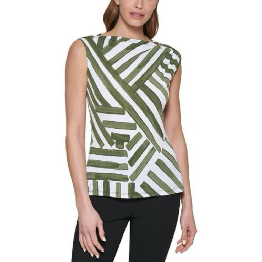 DKNY Graphic Fitted Green and White Muscle Tee